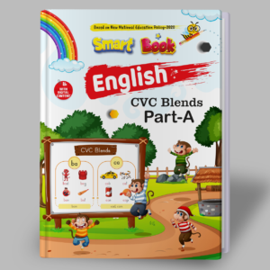 Kenbee Smart Book English CVC Blends Part-A product cover featuring cartoon monkeys and phonics learning illustrations.