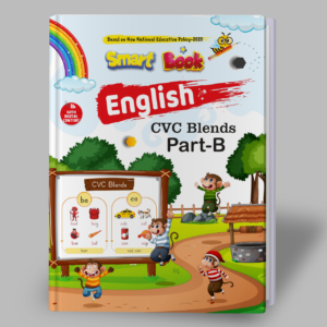 Kenbee Smart Book English CVC Blends Part-B product cover featuring cartoon monkeys and phonics learning illustrations.