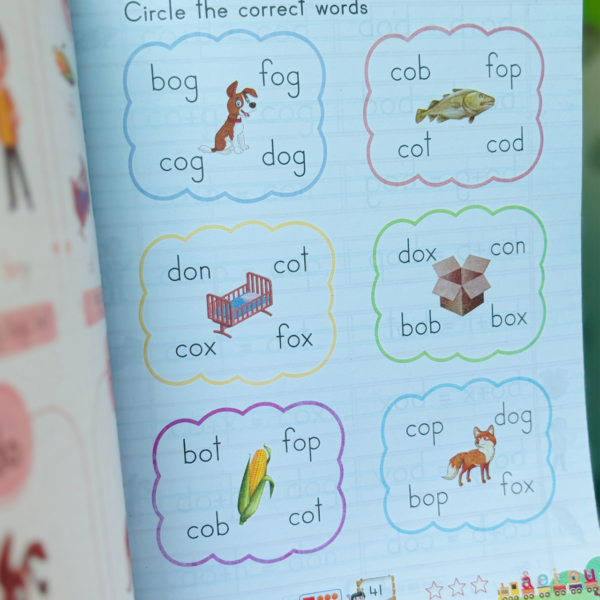 An interactive circle the correct words vocabulary game page from the Kenbee English CVC Blends Part-B curriculum.