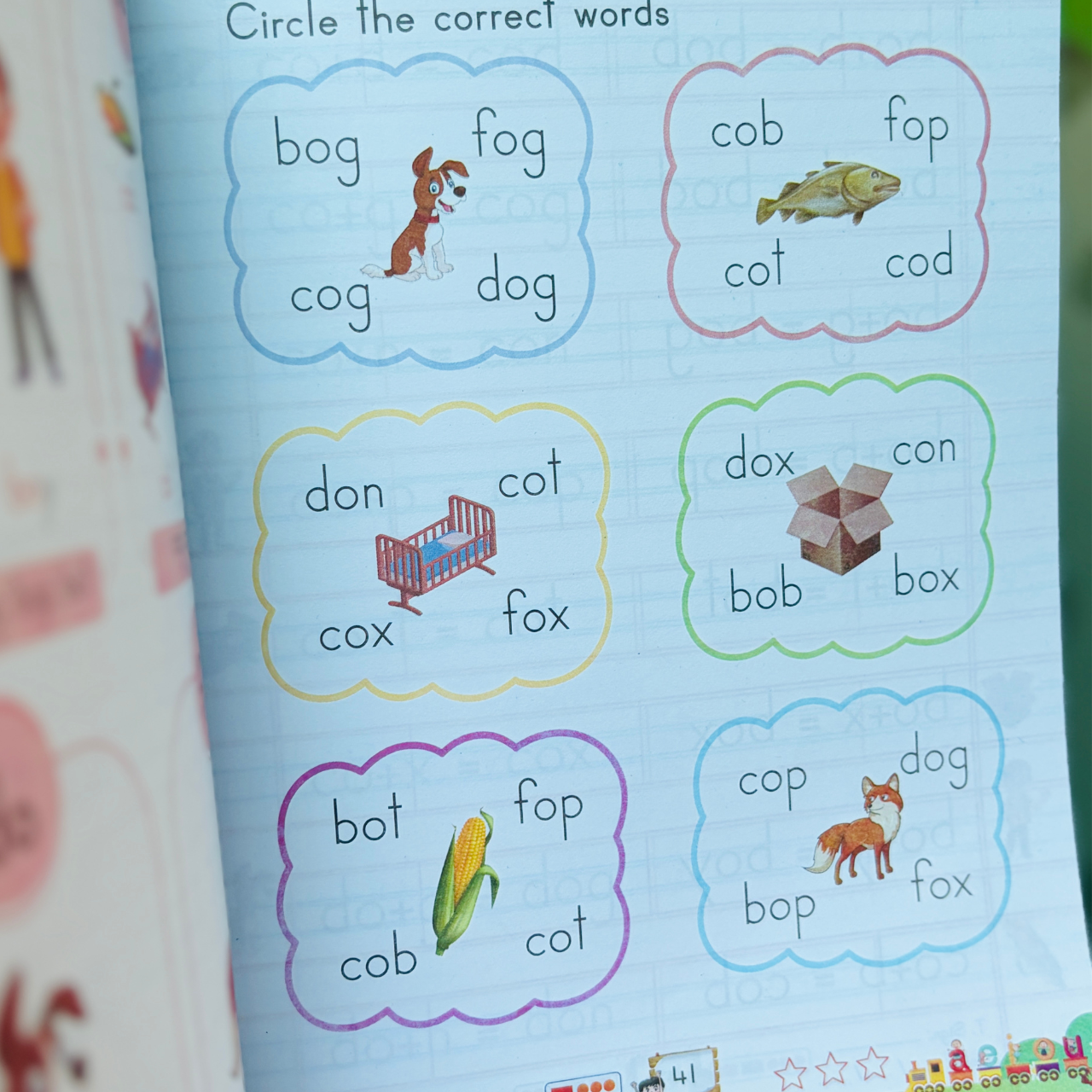 An interactive circle the correct words vocabulary game page from the Kenbee English CVC Blends Part-B curriculum.