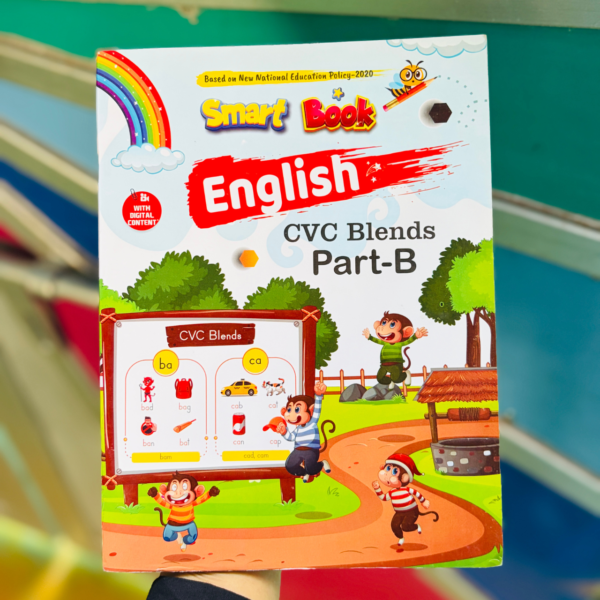 Kenbee Smart Book English CVC Blends Part-B printed physical book cover held by a user.