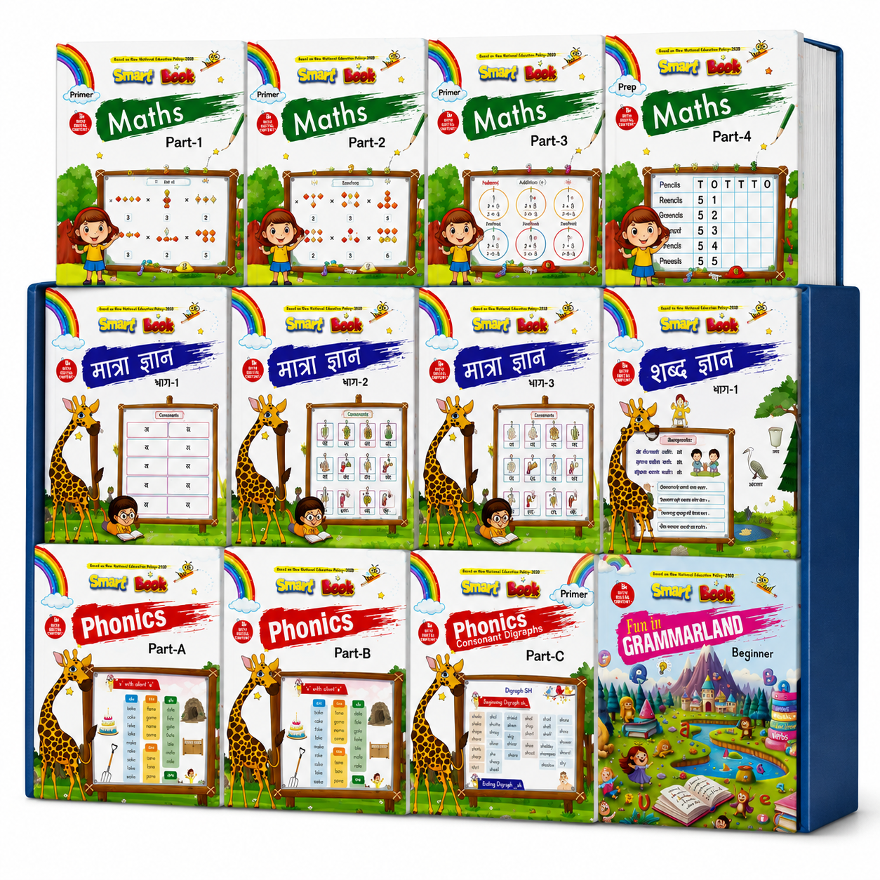 Kenbee Book PREP Complete Set featuring Maths, Hindi Matra Gyan, Shabd Gyan, Phonics, and Grammarland books for preschool children