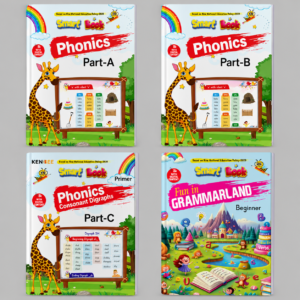 Kenbee Smart Book Phonics Part A, Part B, Consonant Digraphs Part C, and Fun in Grammarland Beginner book set