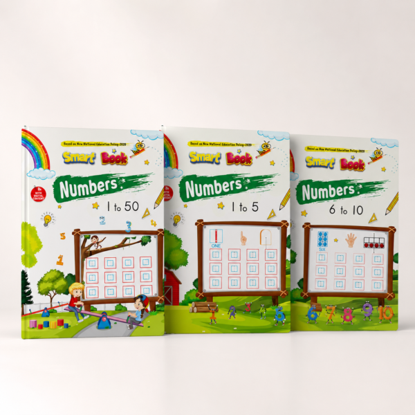 Kenbee Smart Book Maths Nursery Set of 3 Books featuring Numbers 1 to 5, Numbers 6 to 10, and Numbers 1 to 50 preschool learning books.