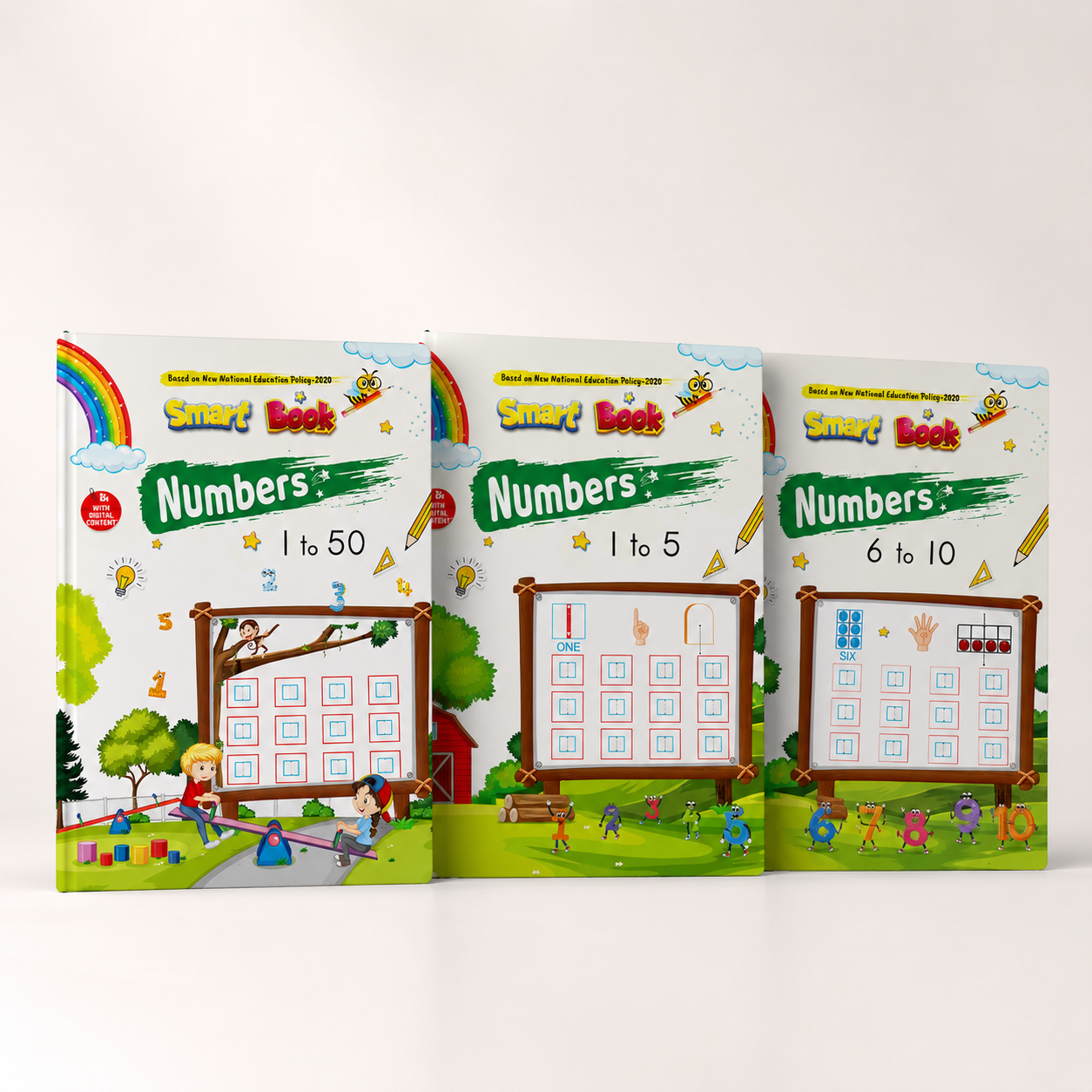 Kenbee Smart Book Maths Nursery Set of 3 Books featuring Numbers 1 to 5, Numbers 6 to 10, and Numbers 1 to 50 preschool learning books.