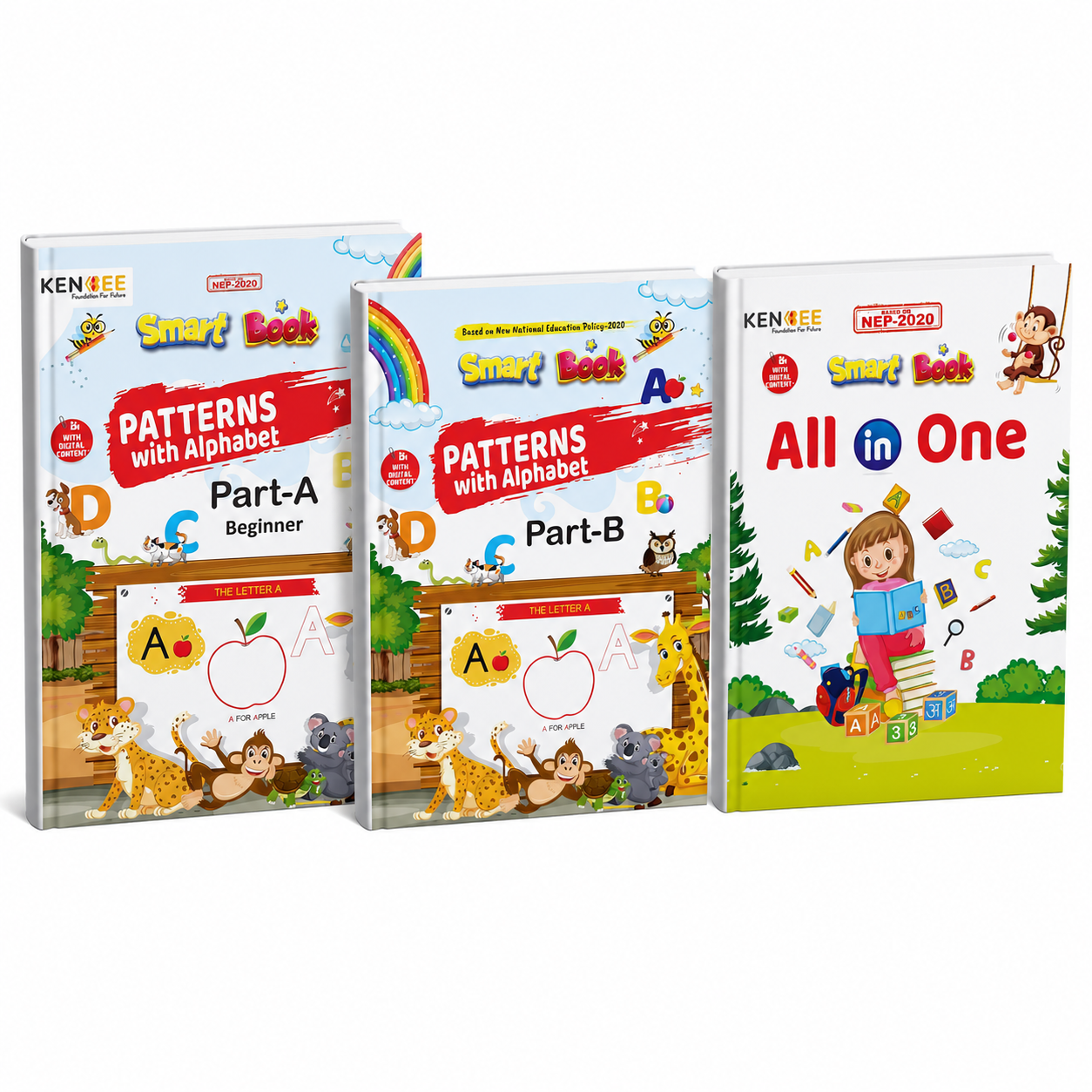 Kenbee Pre School Books Playgroup Complete Set with Part-A, Part-B, and All in One books on a white background.